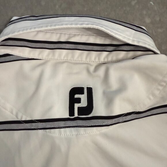 FootJoy White & Navy Striped Polo Shirt with Fox Logo – Size Medium - Picture 7 of 9